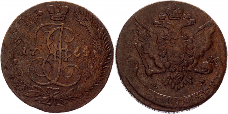 Russia 5 Kopeks 1764 EM
Bit# 610; Conros# 180/3; Copper 48,01g.; Catherine II; ...