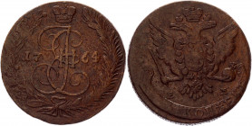 Russia 5 Kopeks 1764 EM
Bit# 610; Conros# 180/3; Copper 48,01g.; Catherine II; VF
