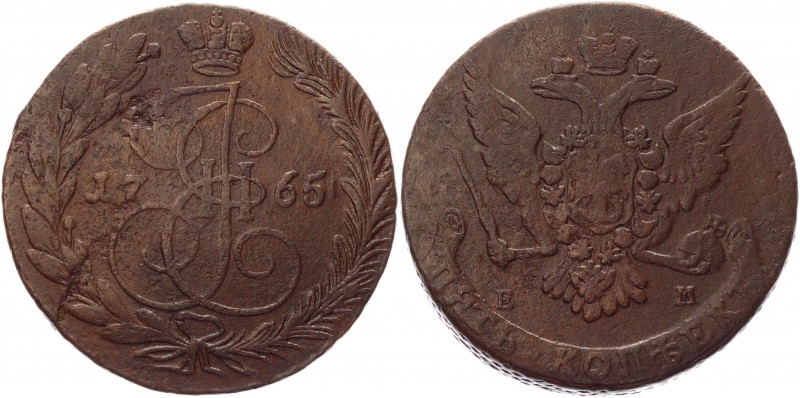 Russia 5 Kopeks 1765 EM
Bit# 611; Conros# 180/4; Copper 52,51g.; Catherine II; ...