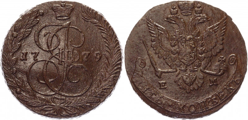 Russia 5 Kopeks 1779 EM
Bit# 630; Conros# 180/41; Copper 44,67g.; Catherine II;...