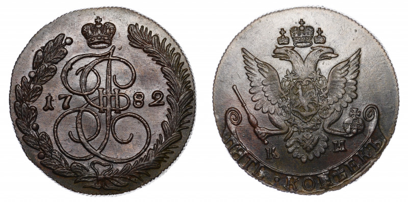 Russia 5 Kopeks 1782 KM
Bit# 783; Copper; 0.5 Roubls by Petrov; UNC; Luster; Ra...