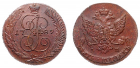 Russia 5 Kopeks 1789 AM
Bit# 859; Copper 48.01g; 0.5 Roubls by Petrov
