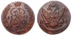 Russia 5 Kopeks 1791 AM
Bit# 861; Copper; aUNC