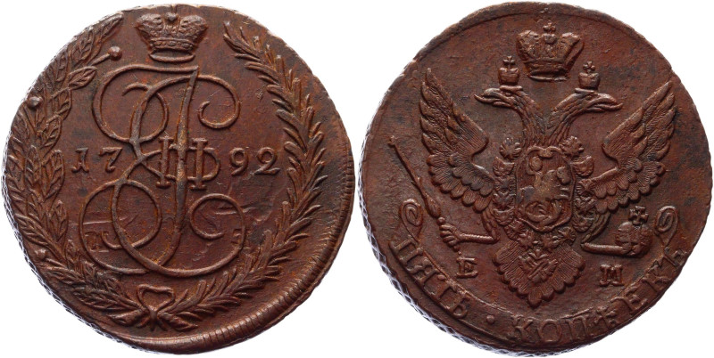 Russia 5 Kopeks 1792 ЕМ
Bit# 646; Copper 53,47g.; AUNC