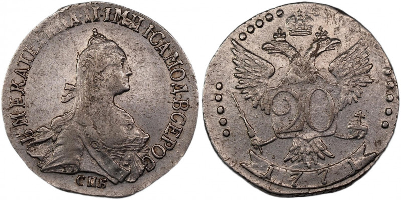 Russia 20 Kopeks 1771 СПБ TI
Bit# 378; Silver 4.47g.; AUNC