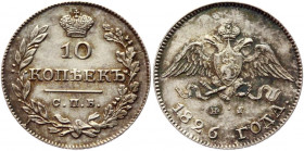 Russia 10 Kopeks 1826 СПБ НГ
Bit# 142 R; Silver 2,1g.; UNC