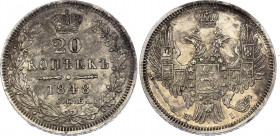 Russia 20 Kopeks 1848 СПБ HI
Bit# 335; Eagle of 1849-1851; Silver 4.03g