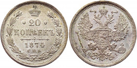 Russia 20 Kopeks 1874 СПБ HI
Bit# 225; Silver 3,57g.; UNC
