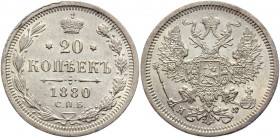 Russia 20 Kopeks 1880 СПБ НФ
Bit# 223; Silver 3,6 g.; UNC