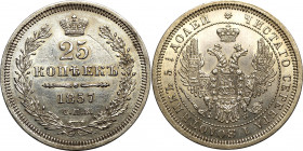 Russia 25 Kopeks 1857 СПБ ФБ
Bit# 55; Silver 5,12g.; Mint luster; UNC