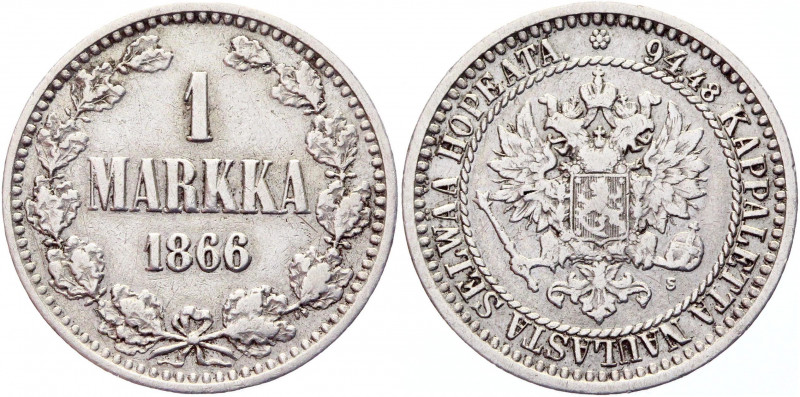 Russia - Finland 1 Markka 1866 S
KM# 3.1; Bit# 626; Conros# 484/3; Silver 5,06g...