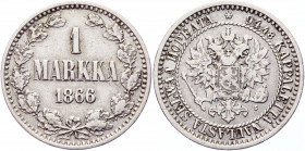 Russia - Finland 1 Markka 1866 S
KM# 3.1; Bit# 626; Conros# 484/3; Silver 5,06g.; Alexander II; VF-XF