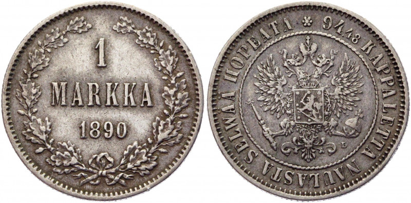 Russia - Finland 1 Markka 1890 L
KM# 3.2; Bit# 230; Conros# 484/8; Silver 5,13g...