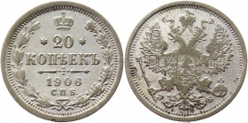 Russia 20 Kopeks 1906 СПБ ЭБ
Bit# 106; Conros# 146/81; Silver 3.61g.; VF