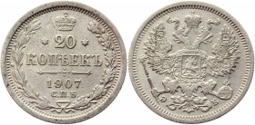 Russia 20 Kopeks 1907 СПБ ЭБ
Bit# 107; Conros# 146/82; Silver 3.70g.; VF