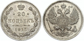 Russia 20 Kopeks 1915 BC
Bit# 117; Silver; UNC