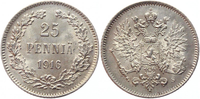 Russia - Finland 25 Pennia 1916 S
Bit# 421; Conros# 486/27; Silver 1.29g.; UNC