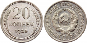 Russia - USSR 20 Kopeks 1925 
Y# 88; Silver 3.56g.; UNC