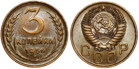 Russia - USSR 3 Kopeks 1956 
Y# 114; Al-Br; UNC