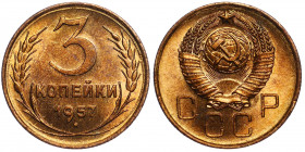 Russia - USSR 3 Kopeks 1957 
Y# 121; Al-Br; UNC