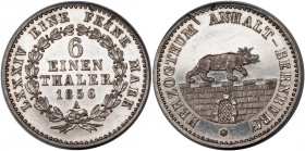 German States Anhalt-Bernburg 1/6 Taler 1856 A Edge Defect
KM# 85; AKS# 18; Silver 5,31g.; Alexander Carl; Proof