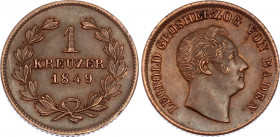 German States Baden 1 Kreuzer 1849
KM# 218.2; Leopold I; BUNC
