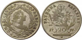 German States Bavaria 20 Kreuzer 1755
KM# 498; Silver 6,5g; Maximilian III Josef (1745-1777); VF+