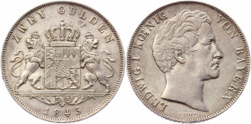 German States Bavaria 2 Gulden 1845
KM# 438; Silver 21,14g.; Ludwig I; AUNC