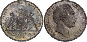 German States Bavaria 2 Taler / 3-1/2 Gulden 1851
KM# 837; Silver; Maximilian II; UNC- with Amazing Toning!