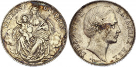 German States Bavaria Vereinsthaler 1865 (ND)
KM# 877; Silver; Ludwig II; "Madonnentaler"; aUNC- with Nice Toning!