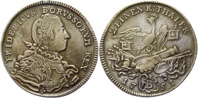 German States Prussia 1/2 Taler 1751 B
KM# 254.3; Olding# 30; Schrötter# 181; Silver 10,95g.; Friedrich II; Mint: Breslau; VF-XF