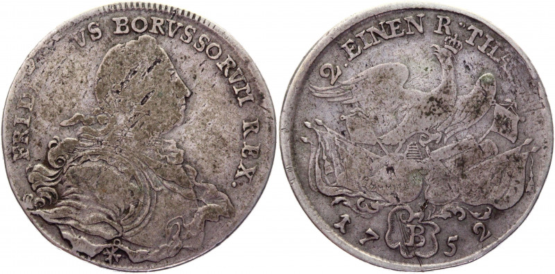 German States Prussia 1/2 Taler 1752 B
KM# 254.3; Olding# 31; Silver 10,73g.; F...