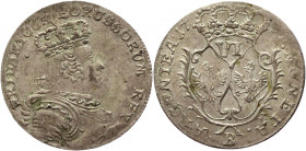 German States Prussia 6 Kreuzer 1757 B
Olding# 300; Schön# 67; Silver 3,21g.; Friedrich II; Mint: Breslau; VF-XF