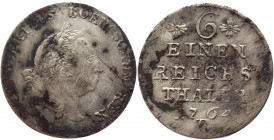 German States Prussia 1/6 Taler 1764 B
KM# 299; Olding# 92 b; Silver 5,19g.; Friedrich II; Mint: Breslau; VF