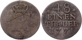 German States Prussia 1/48 Taler 1771 A
KM# 327; Silver 1,2g.; Frederick II The Great (1740-1786); VF