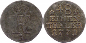 German States Prussia 1/48 Taler 1771 A
KM# 327; Silver 1,1g.; Frederick II The Great (1740-1786); VF