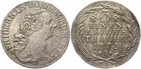 German States Prussia 1/3 Taler 1773 A
KM# 303; Olding# 75; Schrötter# 537; Silver 8,08g.; Friedrich II; Mint: Berlin; VF-XF