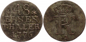 German States Prussia 1/48 Taler 1776 A
KM# 327; Olding# 148; Schrötter# 822; Silver 1,22g.; Friedrich II; Mint: Berlin; VF-XF