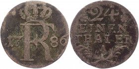 German States Prussia 1/24 Taler 1786 A
KM# 296; Silver 1,8g.; Frederick II The Great (1740-1786); VF