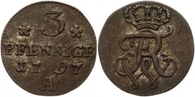 German States Prussia 3 Pfennig 1797 A
KM# 351; J# 3a; Olding# 13; Silver 0,80g.; Friedrich II; Mint: Berlin; VF-XF