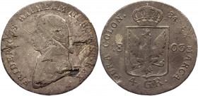 German States Prussia 4 Groschen (1/6 Taler) 1803 A
KM# 370; Olding# 109; J# 27; AKS# 23; Silver 4,33g.; Friedrich Wilhelm III; Mint: Berlin; VF