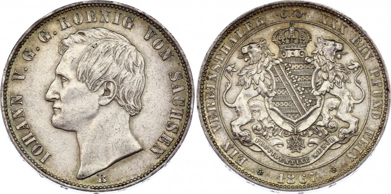 German States Saxony 1 Vereinsthaler 1867 B
KM# 1214; Silver; Johann; aUNC