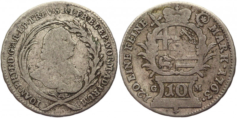 German States Wurzburg 10 Kreuzer 1763
KM# 373; Silver 3,6g.; Adam Friedrich Vo...