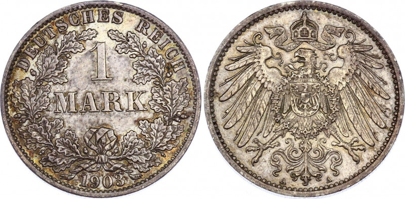 Germany - Empire 1 Mark 1903 A
KM# 14; Silver; Wilhelm II; aUNC with Nice Tonin...