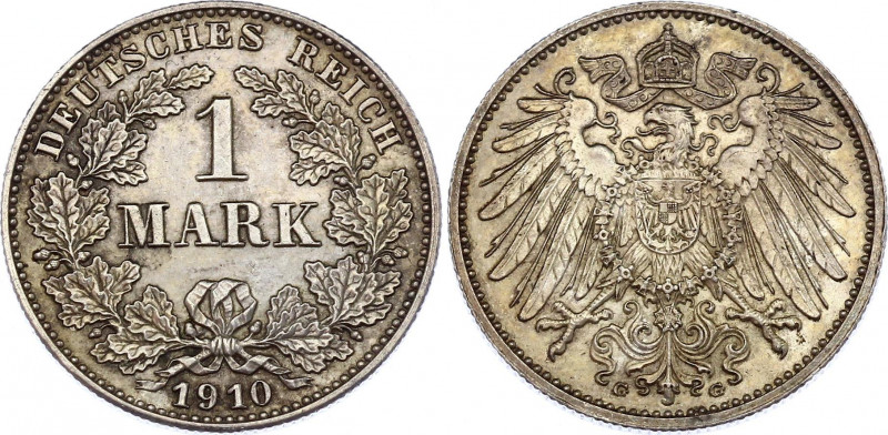 Germany - Empire 1 Mark 1910 G
KM# 14; Silver; Wilhelm II; UNC with minor hairl...