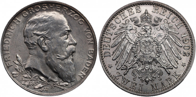 Germany - Empire Baden 2 Mark 1902
KM# 271; Silver 11,11g.; Friedrich I; 50th Y...