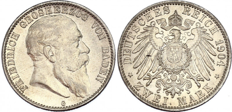 Germany - Empire Baden 2 Mark 1904 G
KM# 272; Silver; Friedrich I.; XF+