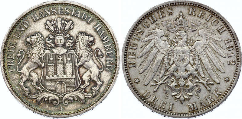 Germany - Empire Hamburg 3 Mark 1912 J
KM# 620; Silver; XF+/aUNC-