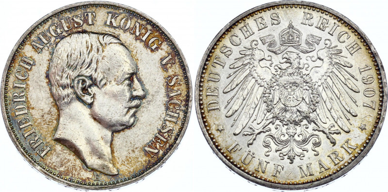 Germany - Empire Saxony 5 Mark 1907 E
KM# 1266; Silver; Friedrich August III; X...