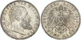 Germany - Empire Wurttemberg 5 Mark 1913 F
KM# 632; Silver; Wilhelm II.; XF+
